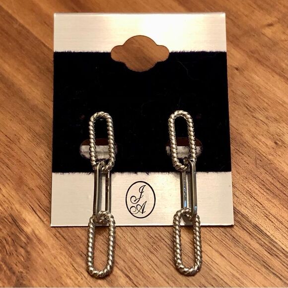 Silver Tone Paperclip Dangle Earrings | 1.5” Drop - Picture 1 of 1